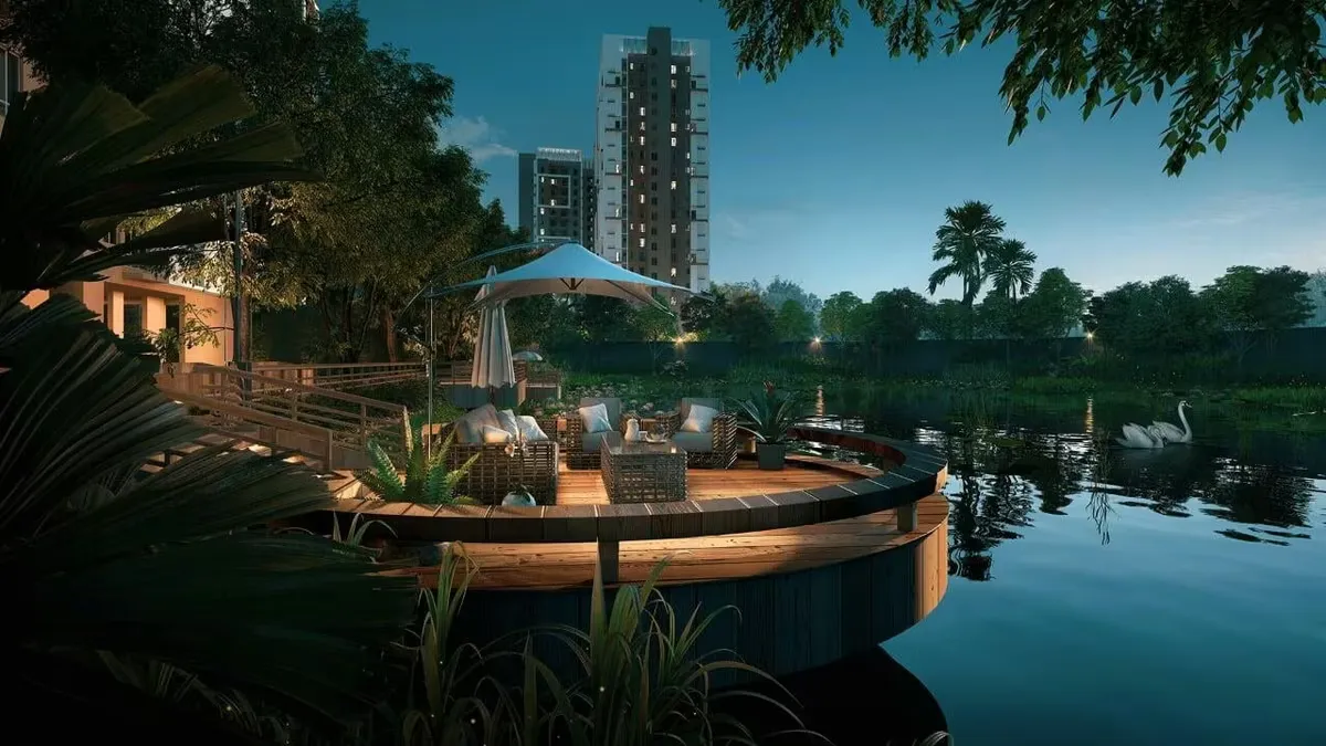 Waterfront deck beside the natural waterbody