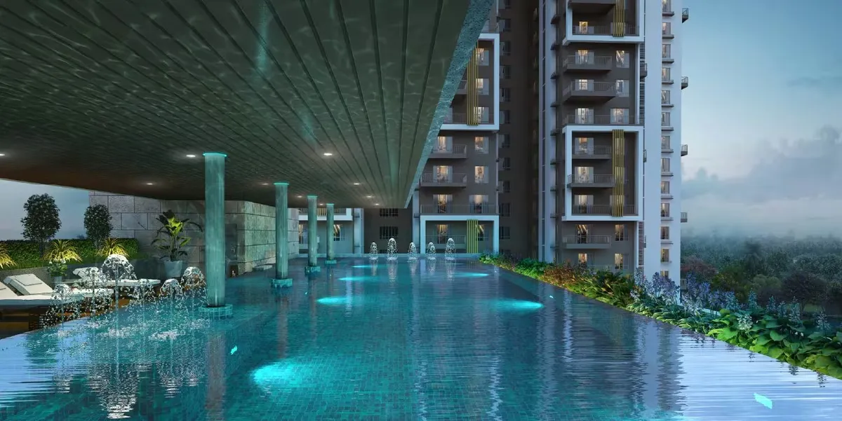 Rooftop swimming pool overlooking the towers